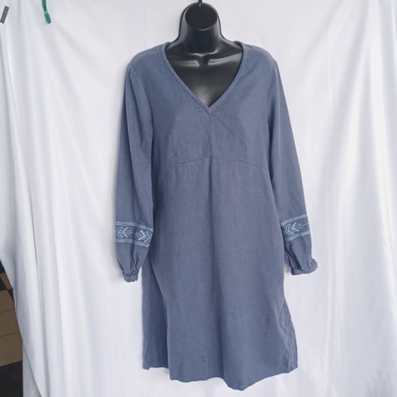 Pendleton Womens Embroidered Sleeve Dress Sz S Vintage Indigo Cotton Linen Shift - Picture 1 of 7
